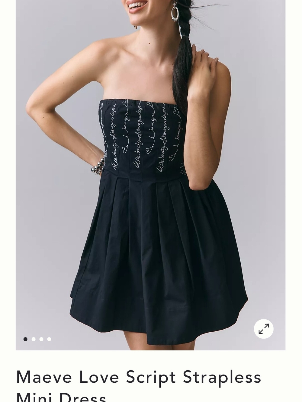 Anthropologie Maeve Strapless Black Mini Dress with White Script